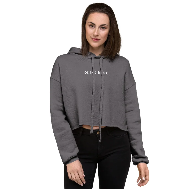 Odin's Rune Cropped Hoodie Hoodie with High-Low Hem Asymmetrical Trendy