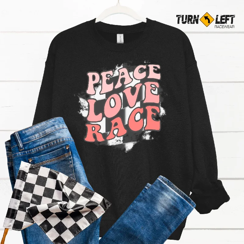 Peace Love Race Checkered Flag Racing Sweatshirt Hoodie with Pattern Geometric Abstract Peace Love Race Checkered Flag Racing Sweatshirt Hoodie with Pattern Geometric Abstract