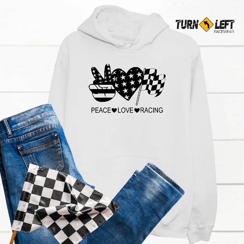 Peace Love Racing US FLAG Checkered Flag Women's Hoodie Hoodie with Contrast Stitching Detailed Premium Peace Love Racing US FLAG Checkered Flag Women's Hoodie Hoodie with Contrast Stitching Detailed Premium