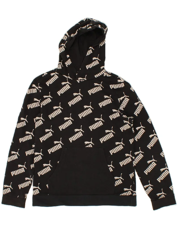 PUMA Boys Graphic Hoodie Jumper 13-14 Years Black Cotton Hoodie with Monochrome Minimalist Simple PUMA Boys Graphic Hoodie Jumper 13-14 Years Black Cotton Hoodie with Monochrome Minimalist Simple