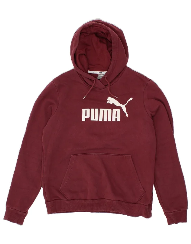 PUMA Womens Hoodie Jumper UK 14 Large Maroon Cotton Hoodie with Puffed Sleeves Voluminous Trendy PUMA Womens Hoodie Jumper UK 14 Large Maroon Cotton Hoodie with Puffed Sleeves Voluminous Trendy