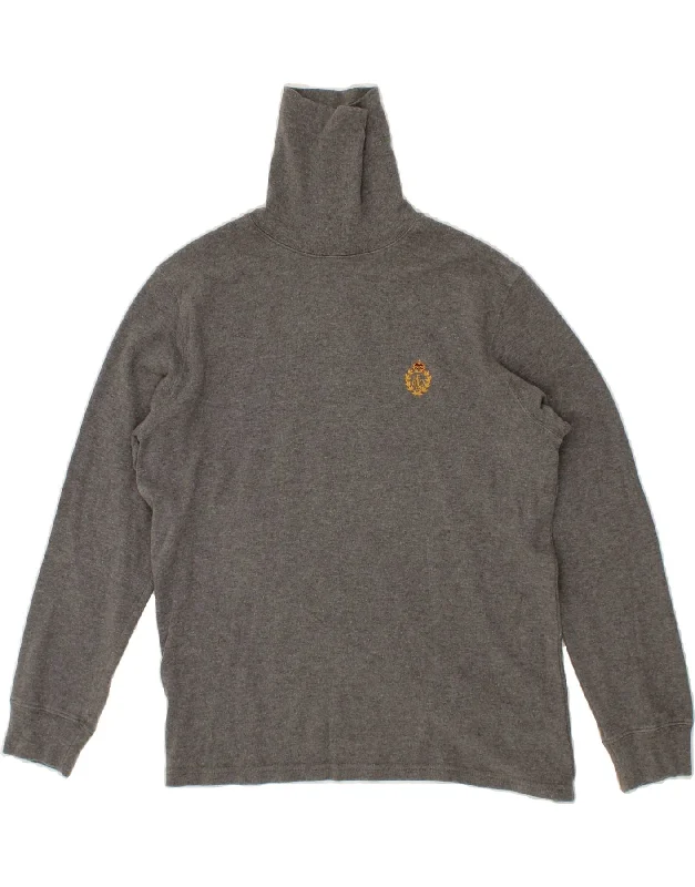 RALPH LAUREN Womens Roll Neck Sweatshirt Jumper UK 14 Medium Grey Cotton Hoodie with Tied Waist Feminine Flattering RALPH LAUREN Womens Roll Neck Sweatshirt Jumper UK 14 Medium Grey Cotton Hoodie with Tied Waist Feminine Flattering