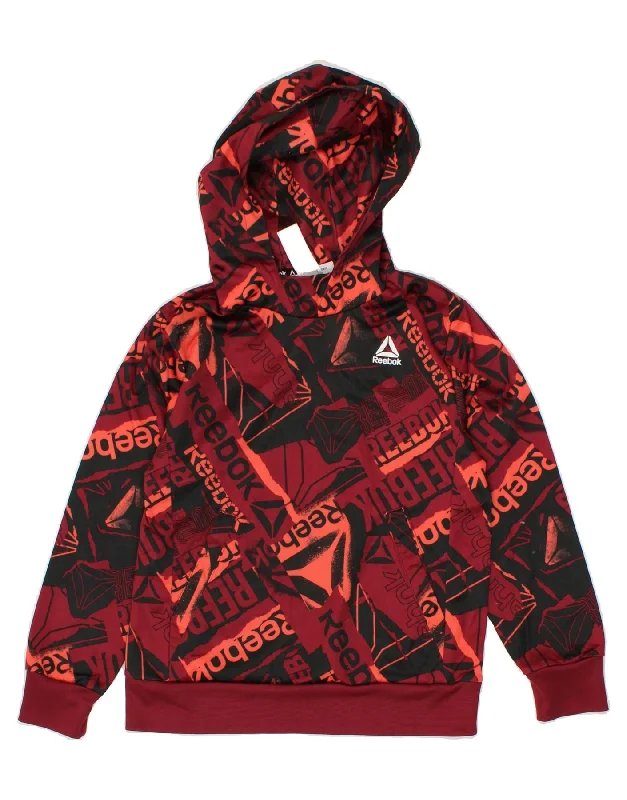 REEBOK Girls Graphic Hoodie Jumper 7-8 Years Medium Red Hoodie with Hem Fringe Bohemian Relaxed REEBOK Girls Graphic Hoodie Jumper 7-8 Years Medium Red Hoodie with Hem Fringe Bohemian Relaxed