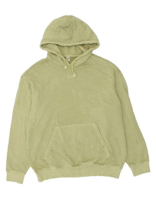 REEBOK Mens Loose Fit Hoodie Jumper XL Green Cotton Hoodie with Snap Buttons Easy Quick REEBOK Mens Loose Fit Hoodie Jumper XL Green Cotton Hoodie with Snap Buttons Easy Quick