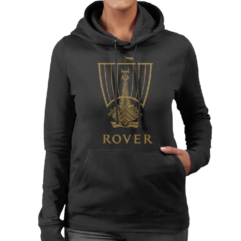 Rover Logo Gold Longship British Motor Heritage Women's Hooded Sweatshirt Hoodie with Set-In Sleeves Structured Classic Rover Logo Gold Longship British Motor Heritage Women's Hooded Sweatshirt Hoodie with Set-In Sleeves Structured Classic