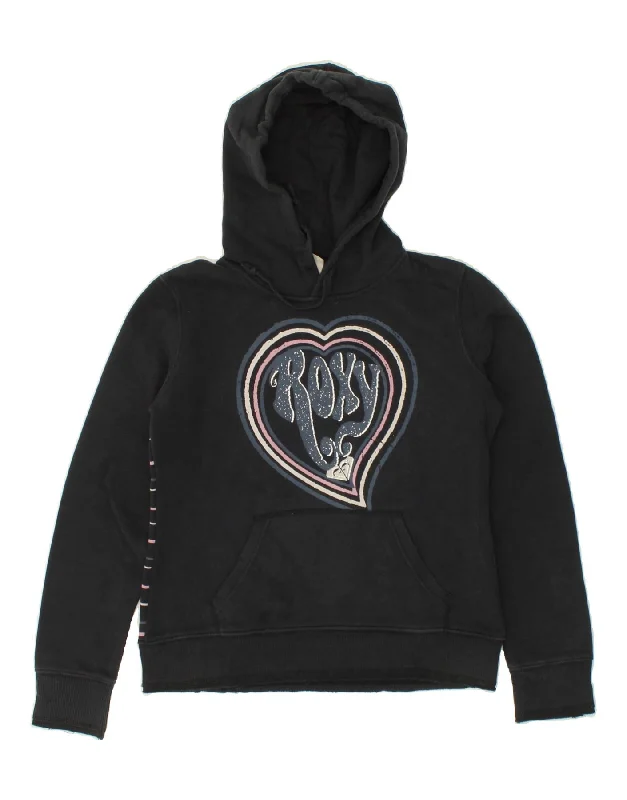 ROXY Girls Graphic Hoodie Jumper 10-11 Years Medium Navy Blue Cotton Hoodie with Typography Text Message ROXY Girls Graphic Hoodie Jumper 10-11 Years Medium Navy Blue Cotton Hoodie with Typography Text Message