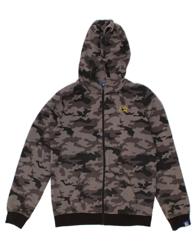 STARTER Boys Zip Hoodie Sweater 15-16 Years Grey Camouflage Polyester Hoodie with Typography Text Message STARTER Boys Zip Hoodie Sweater 15-16 Years Grey Camouflage Polyester Hoodie with Typography Text Message