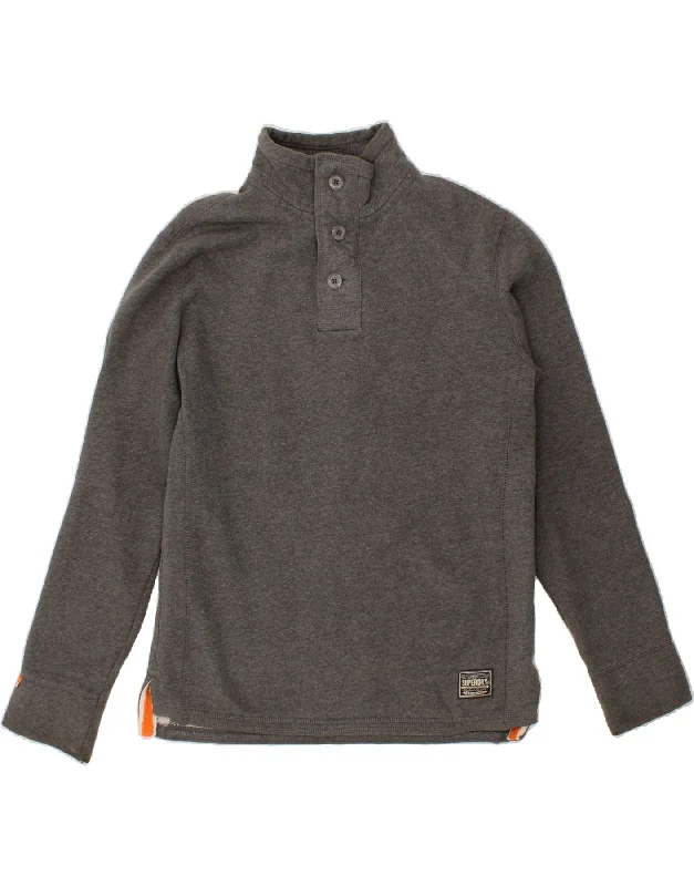 SUPERDRY Mens Button Neck Sweatshirt Jumper XL Grey Cotton Hoodie with Ribbed Hem Stretchable Secure SUPERDRY Mens Button Neck Sweatshirt Jumper XL Grey Cotton Hoodie with Ribbed Hem Stretchable Secure