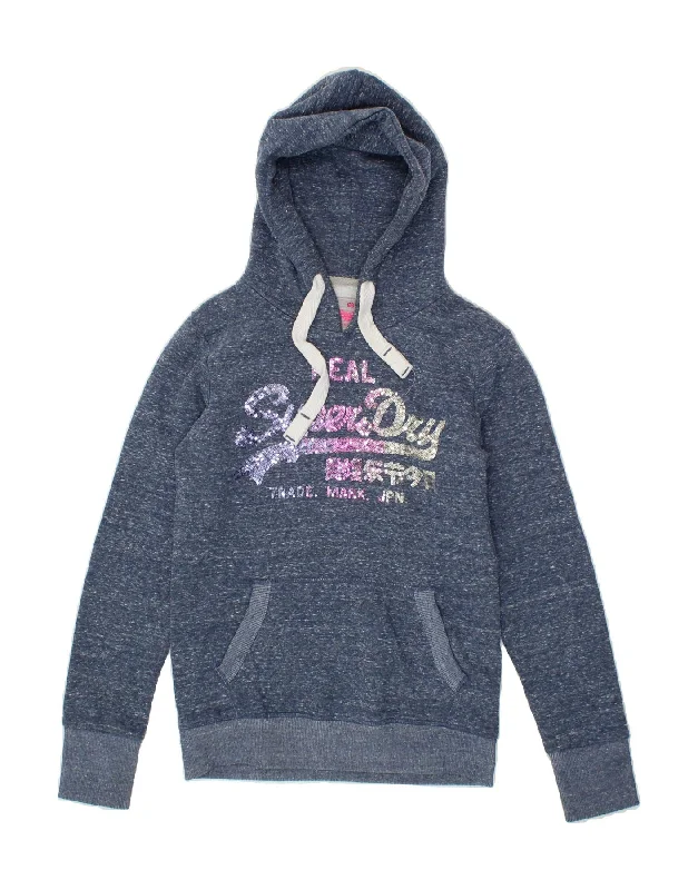 SUPERDRY Womens Graphic Hoodie Jumper UK 10 Small Navy Blue Pinstripe Hoodie with Stripes Bold Sporty SUPERDRY Womens Graphic Hoodie Jumper UK 10 Small Navy Blue Pinstripe Hoodie with Stripes Bold Sporty