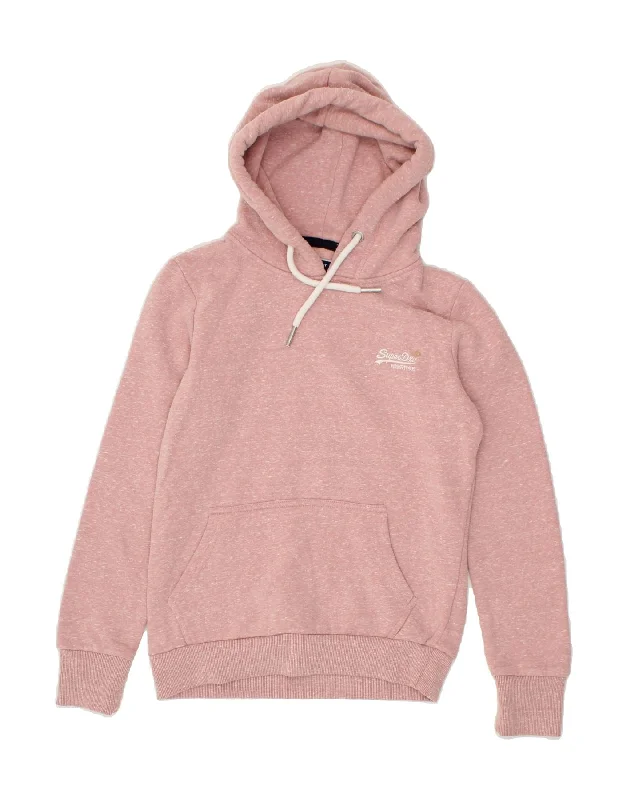 SUPERDRY Womens Hoodie Jumper UK 6 XS Pink Flecked Cotton Hoodie with Ribbed Cuffs Snug Fit Comfort SUPERDRY Womens Hoodie Jumper UK 6 XS Pink Flecked Cotton Hoodie with Ribbed Cuffs Snug Fit Comfort