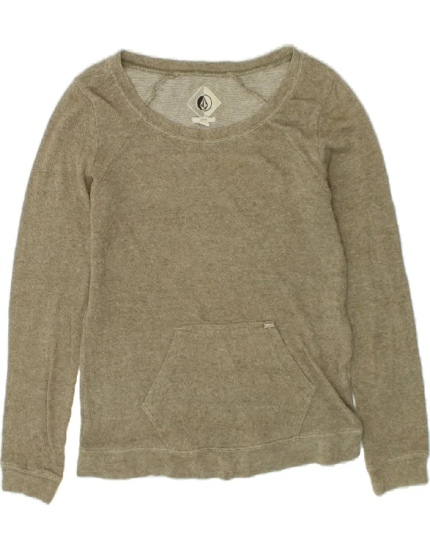 VOLCOM Womens Sweatshirt Jumper UK 14 Large Khaki Zip Hoodie Drawstring Kangaroo Pocket VOLCOM Womens Sweatshirt Jumper UK 14 Large Khaki Zip Hoodie Drawstring Kangaroo Pocket