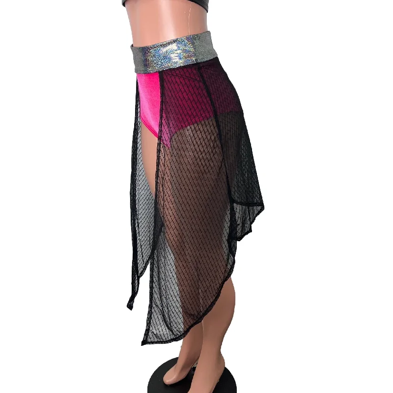 Long Cape Skirt - Black Vixen Mesh Sheer - Unisex Men/Women Open-Front Skirt silk skirt elegant Long Cape Skirt - Black Vixen Mesh Sheer - Unisex Men/Women Open-Front Skirt silk skirt elegant