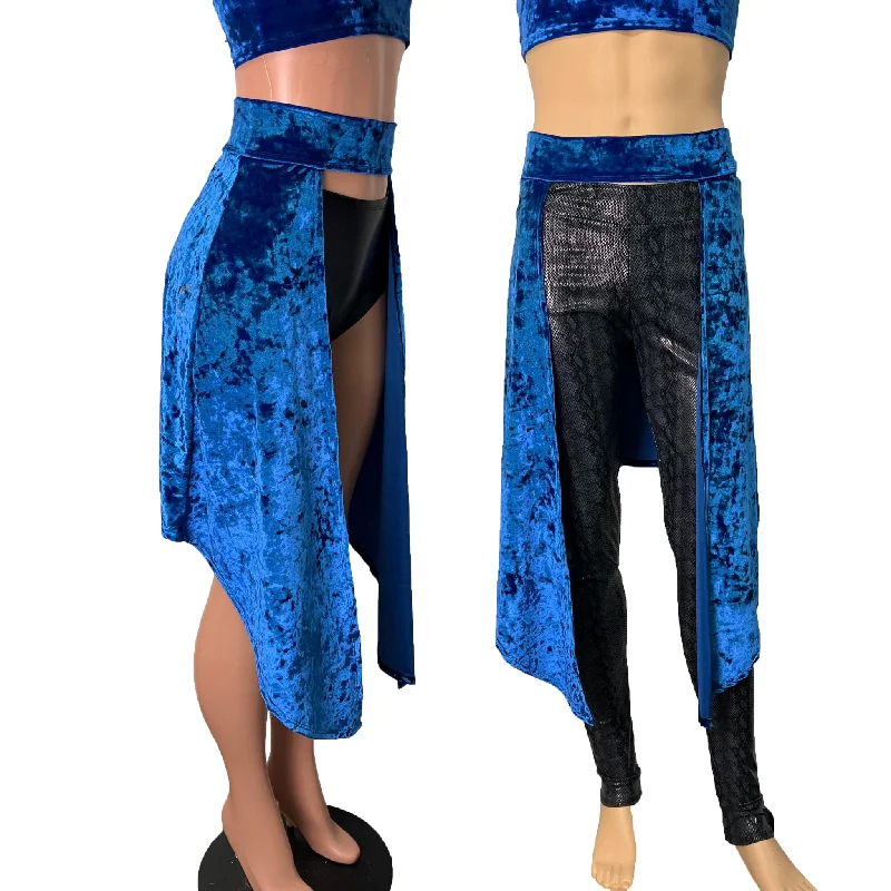 Long Cape Skirt - Royal Blue Crushed Velvet - Unisex Men/Women Open-Front Skirt cashmere skirt fine Long Cape Skirt - Royal Blue Crushed Velvet - Unisex Men/Women Open-Front Skirt cashmere skirt fine