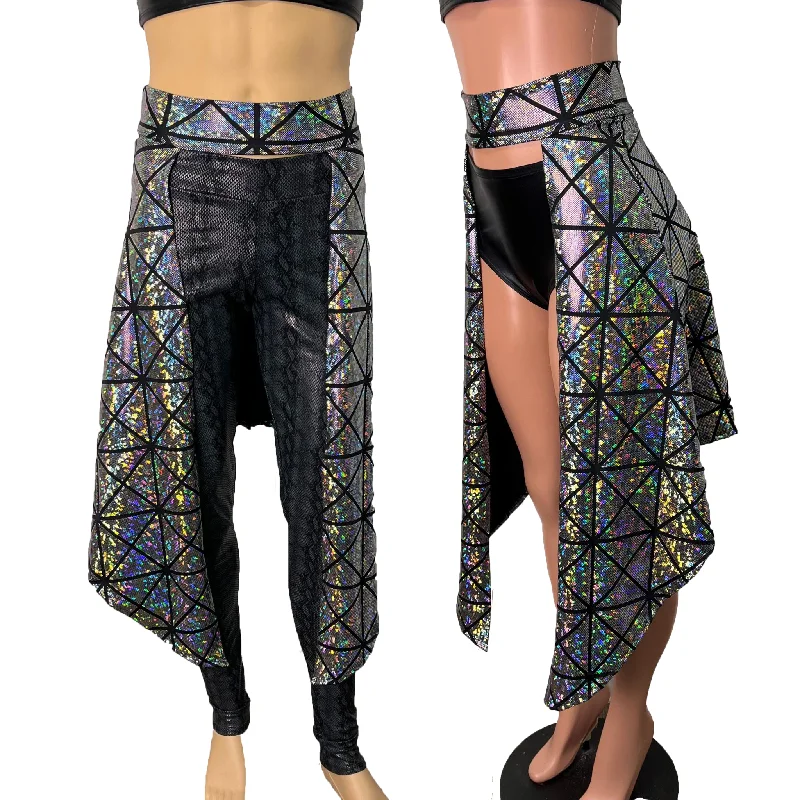 Long Cape Skirt - Silver Holographic Glass Pane - Unisex Men/Women Open-Front Skirt chiffon skirt flowing Long Cape Skirt - Silver Holographic Glass Pane - Unisex Men/Women Open-Front Skirt chiffon skirt flowing