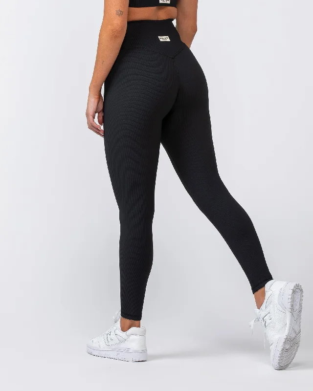 Muscle Nation | Zero Rise Rib Ankle Length Leggings - Black (Silicone Logo) Chic Velvet Soft Leggings Muscle Nation | Zero Rise Rib Ankle Length Leggings - Black (Silicone Logo) Chic Velvet Soft Leggings