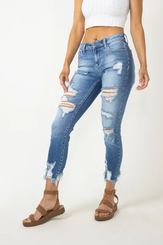 Cello Distressed Fray Ankle Cropped Skinny Jeans for Women | WV74422ML2 Fashionable Mom Jeans Cello Distressed Fray Ankle Cropped Skinny Jeans for Women | WV74422ML2 Fashionable Mom Jeans