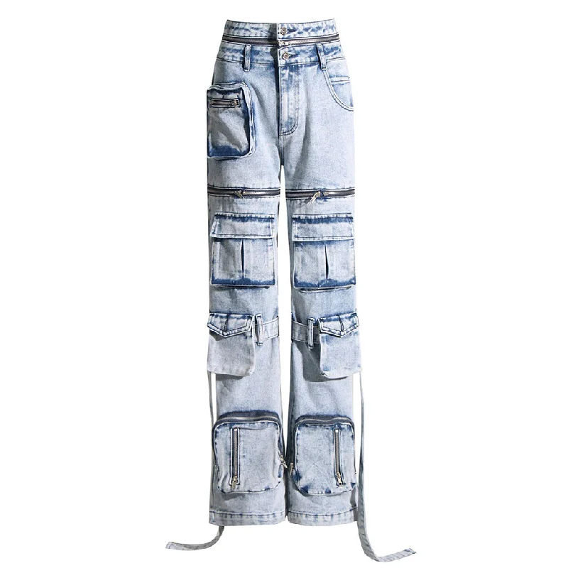 Deconstructed Zip Off Double Waist High Rise Straight Leg Cargo Jeans Comfortable Jogger Style Jeans Deconstructed Zip Off Double Waist High Rise Straight Leg Cargo Jeans Comfortable Jogger Style Jeans