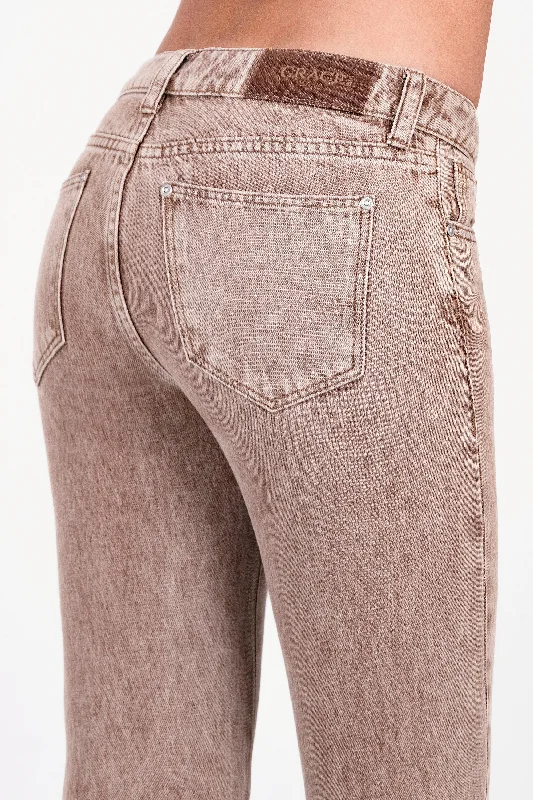 Floral Embroidery Camel Color Mid-Rise Flare Jeans Comfortable Straight-Legged Denim Floral Embroidery Camel Color Mid-Rise Flare Jeans Comfortable Straight-Legged Denim