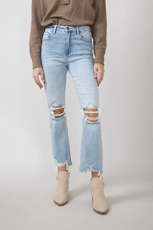 Hidden Happi Distressed Knee Crop Flare Jeans for Women | HD3128C-M Elegant High-Waisted Flared Jeans Hidden Happi Distressed Knee Crop Flare Jeans for Women | HD3128C-M Elegant High-Waisted Flared Jeans