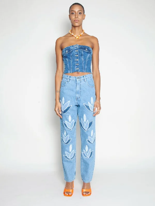High Waisted Organic & Recycled Upcycled Denim Leaf Blue Jeans Comfortable Zip-Up Skinny Jeans High Waisted Organic & Recycled Upcycled Denim Leaf Blue Jeans Comfortable Zip-Up Skinny Jeans