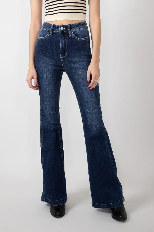 Judy Blue High Rise Angled Side Flare Jeans for Women | 82538-DK Stylish Stone-Wash Denim Jeans Judy Blue High Rise Angled Side Flare Jeans for Women | 82538-DK Stylish Stone-Wash Denim Jeans