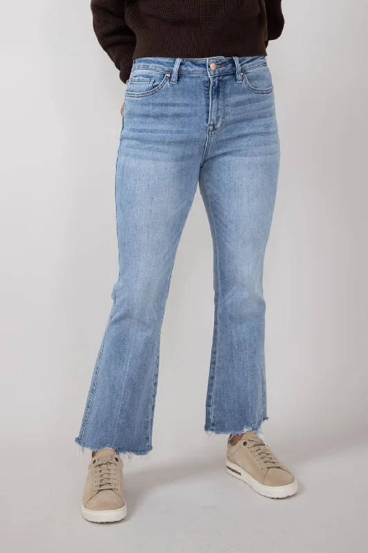Mica High Rise Crop Flare Shark Hem Jeans for Women | MDP-F124 Fashionable Relaxed Fit Denim Mica High Rise Crop Flare Shark Hem Jeans for Women | MDP-F124 Fashionable Relaxed Fit Denim