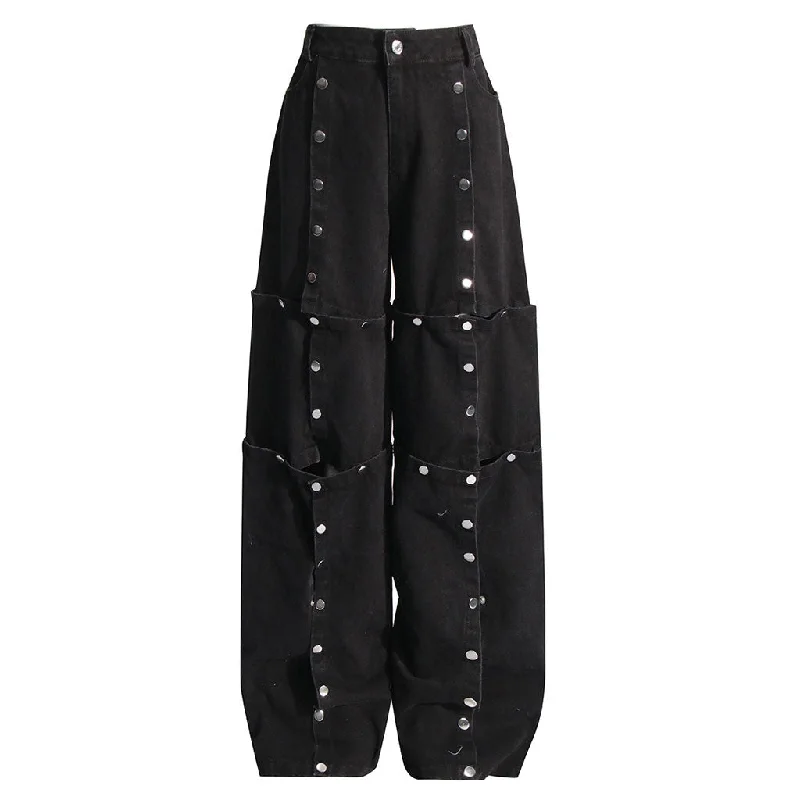 Offbeat High Waist Snap Button Up Wide Leg Deconstructed Denim Jeans Stylish High-Waist Jeans Offbeat High Waist Snap Button Up Wide Leg Deconstructed Denim Jeans Stylish High-Waist Jeans